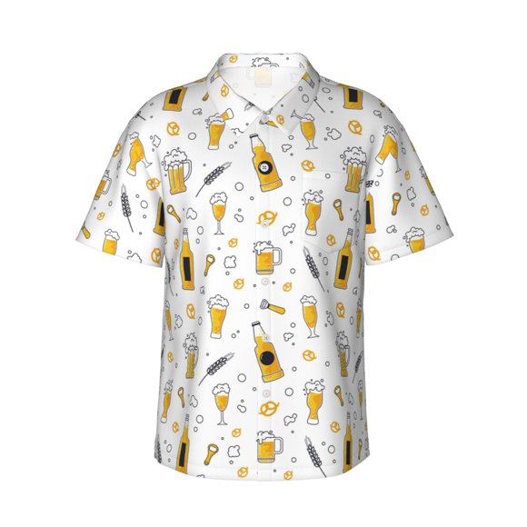 Balery Beer Camisas hawaianas de manga corta para hombre, camisas playeras de corte holgado, camisas de vacaciones con botones,Small