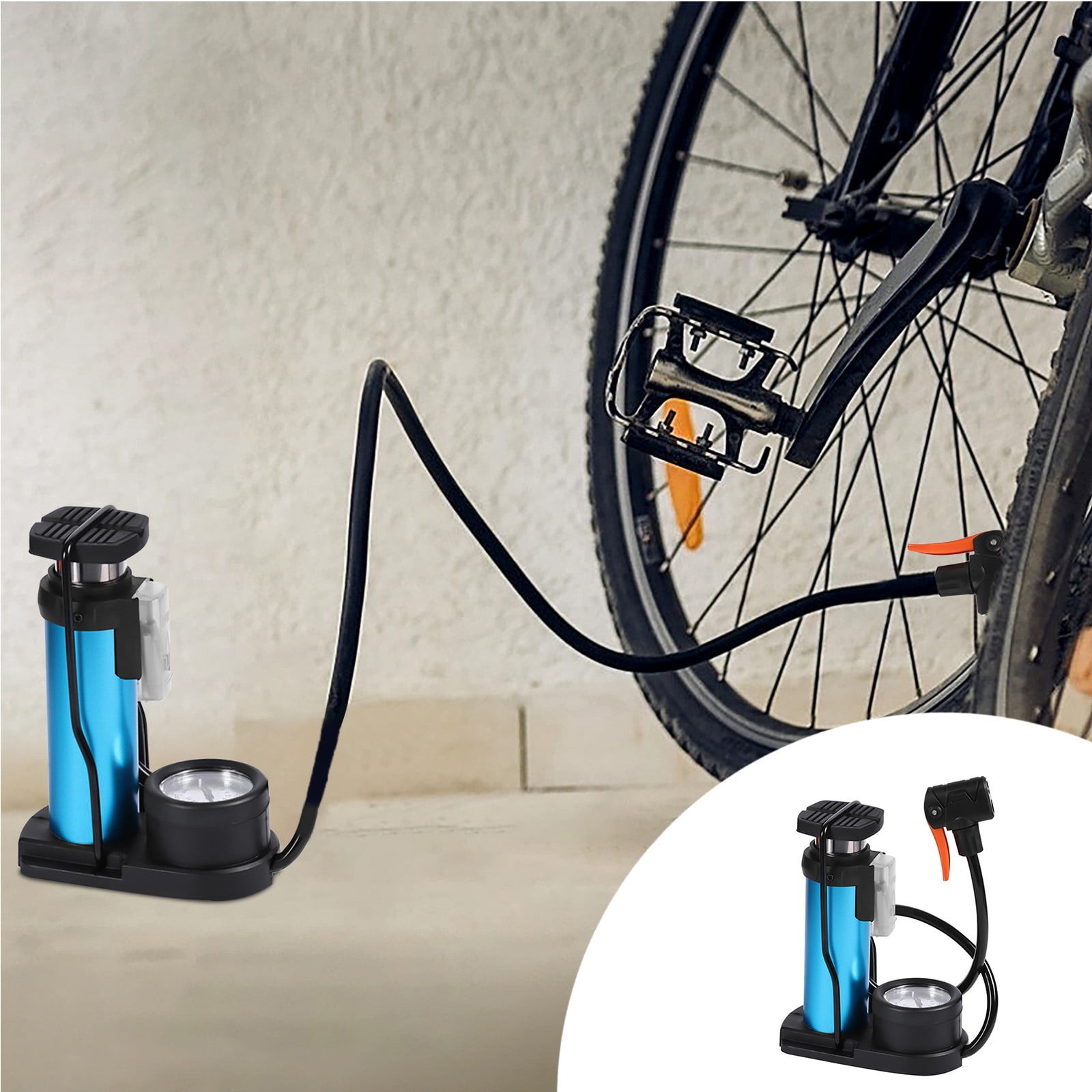 Bzdzmqm Footstep High Pressure Bicycle Pump With Barometer Aluminium Alloy Portable Pedal For Household Battery Car Motorcycle Basketball Todays Deals Clearance Sales blue Walmart