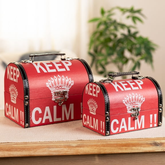 Northlight Keep Calm!! Wooden Storage Boxes with Handles - 8.75" - Red and White - Set of 2