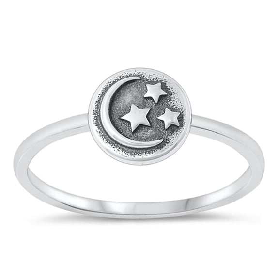 Vintage Ring 925 Oxidized Sterling Silver Star Moon Band Jewelry Female Male Unisex Size 7