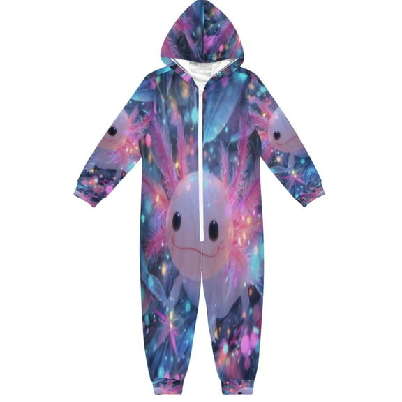 BZSMCE Unisex One-piece Pajama Cotton Sleepwear Axolotl in Sparkle Printed