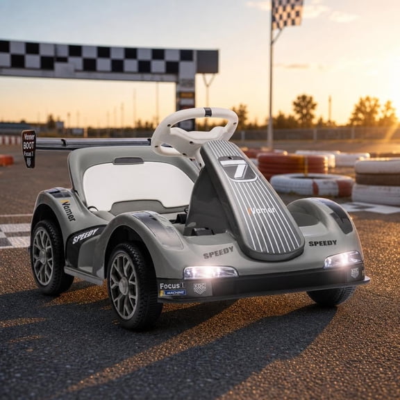 6V Electric Drift Go Kart Ride-On Car, Dual 380 Motors, 2.4GHz Remote Control, LED Lights, MP3/AUX Music, 2 Speeds, Up to 2 MPH, Ages 3–12,Gray