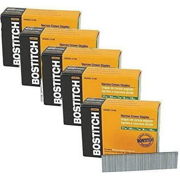 5 Pack Bostitch SX50351-1/4G 1-1/4-in Leg 18-Gauge 7/32-in Narrow Crown Finish Staples 3,000 pk
