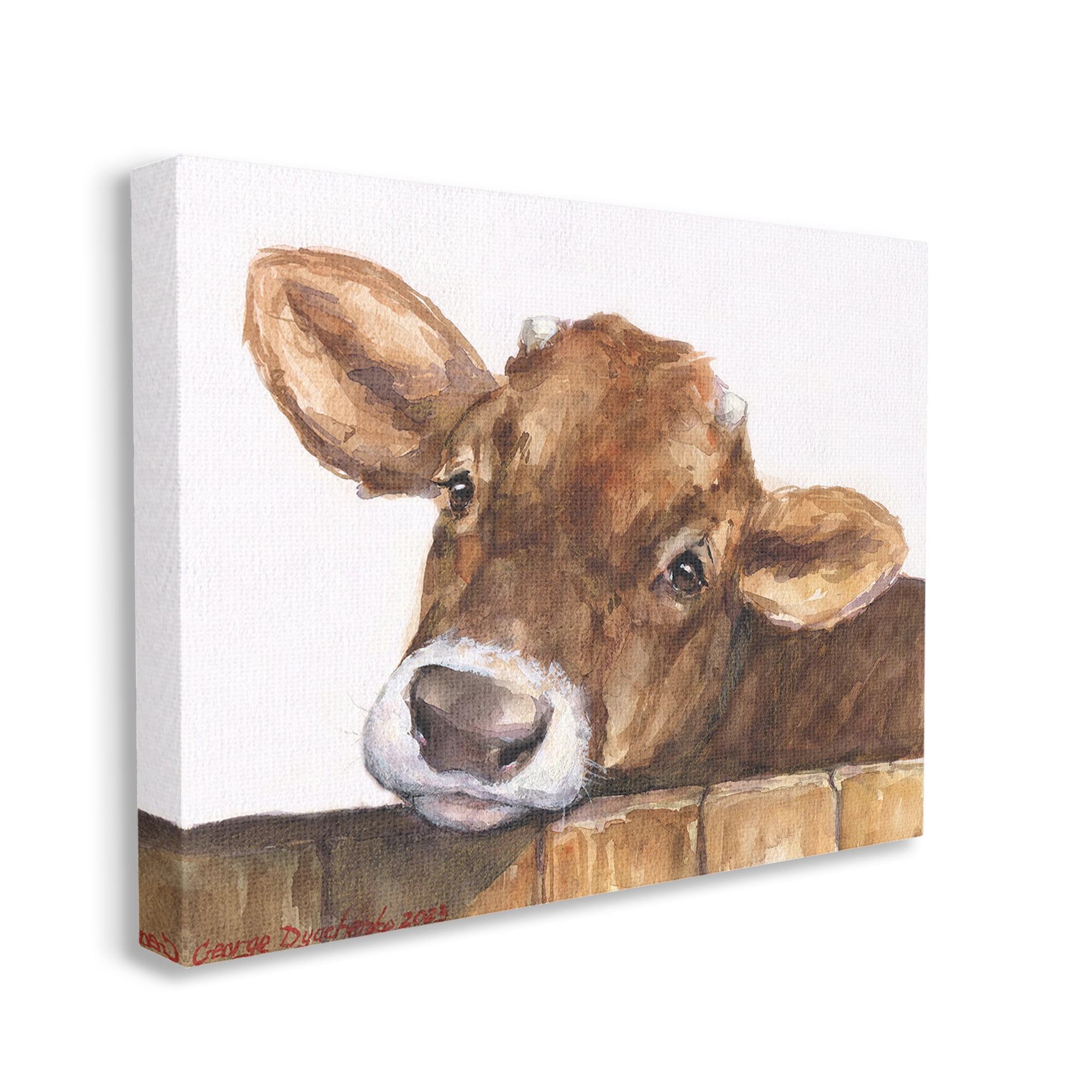 Stupell Industries Cattle Calf Gazing Animals & Insects Painting Gallery Wrapped Canvas Art Print Wall Art, 40 x 30