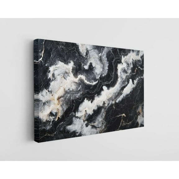 Black and White Marble Texture Canvas Wall Art - High-Quality Minimalist Print - Handcrafted Fluid Art Decor - Stylish Wall Art - Gift for Design Enthusiasts