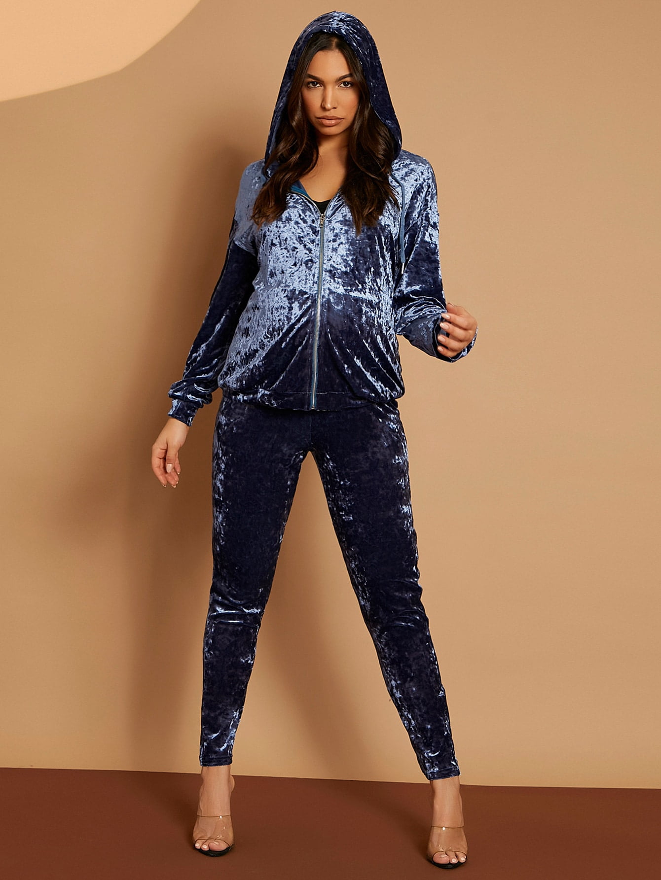 Velvet Hoodie Pants Set Casual 