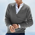 thumbnail image 2 of TFEOQRY Men's V Neck Sweater Textured Knitted Long Sleeve Solid Pullover Casual Fall Winter Warm Thermal Tops Gray, 2 of 6
