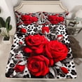thumbnail image 2 of Castle Fairy Chic Red Floral Rose Full Size Sheets 4-Piece for Boys Girls,Abstract Leopard Print Breathable Bed Sheets,Happy Valentine's Day Lightweight Sheet Sets,Microfiber Bedroom Decor, 2 of 7