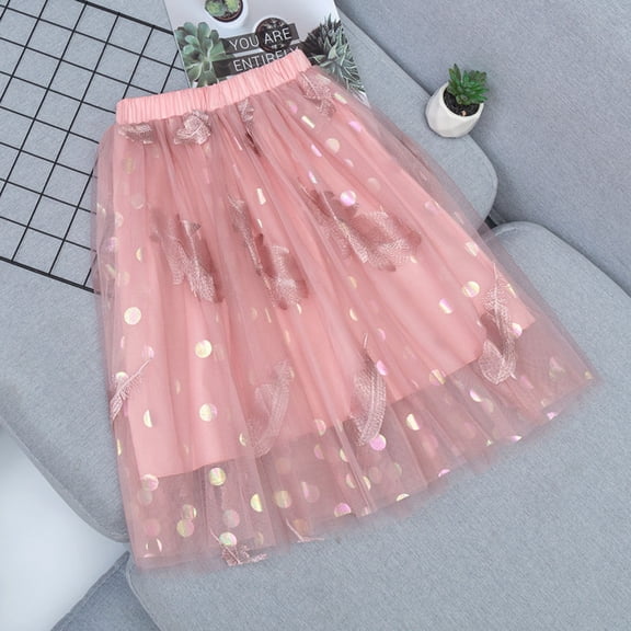 JIAYUE Kids Girls Spring Skirts Solid Color Mid Length High Waist Elegant Mesh Dancewear A-line For Kids Charming Vacation Wearing