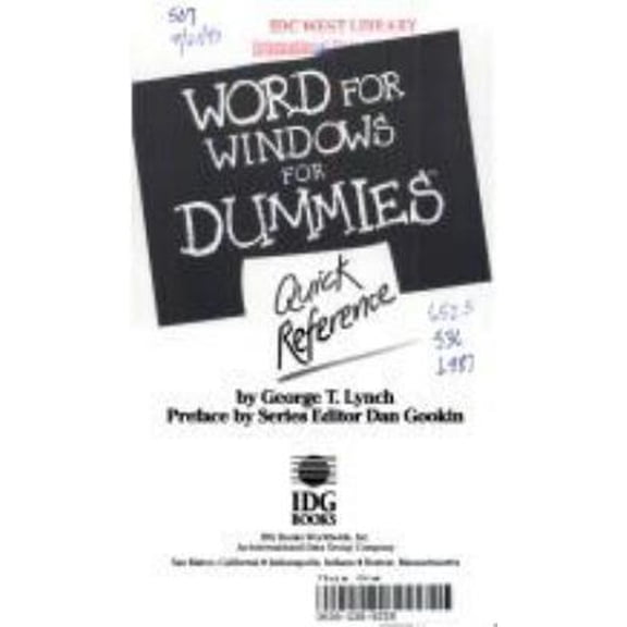 Pre-Owned Word for Windows for Dummies Quick Reference (Paperback) 1568840292 9781568840291