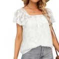 thumbnail image 5 of Fsqjgq Womens V Neck Tee Shirts Plus Size Peach Top 2024 Summer Women's New Square Collar Lace Hollow Short Sleeved Chiffon Shirt Womens Tops Summer, 5 of 6
