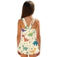 thumbnail image 2 of COEQINE Girls One Piece Swimsuit for Swim Lessons & Beach Play, Cute Swim Dress with Skirt & Liner, Scoop Neck Fixed Wide Strap V-Back Swimwear, Ages 10-11, Cute Dinosaur Beige, 2 of 8