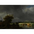 thumbnail image 2 of Jacob van Ruisdael 18x14 Gold Ornate Wood Frame and Double Matted Museum Art Print Titled - Landscape with a Cottage and Stone Bridge Under a Cloudy Sky, 2 of 4