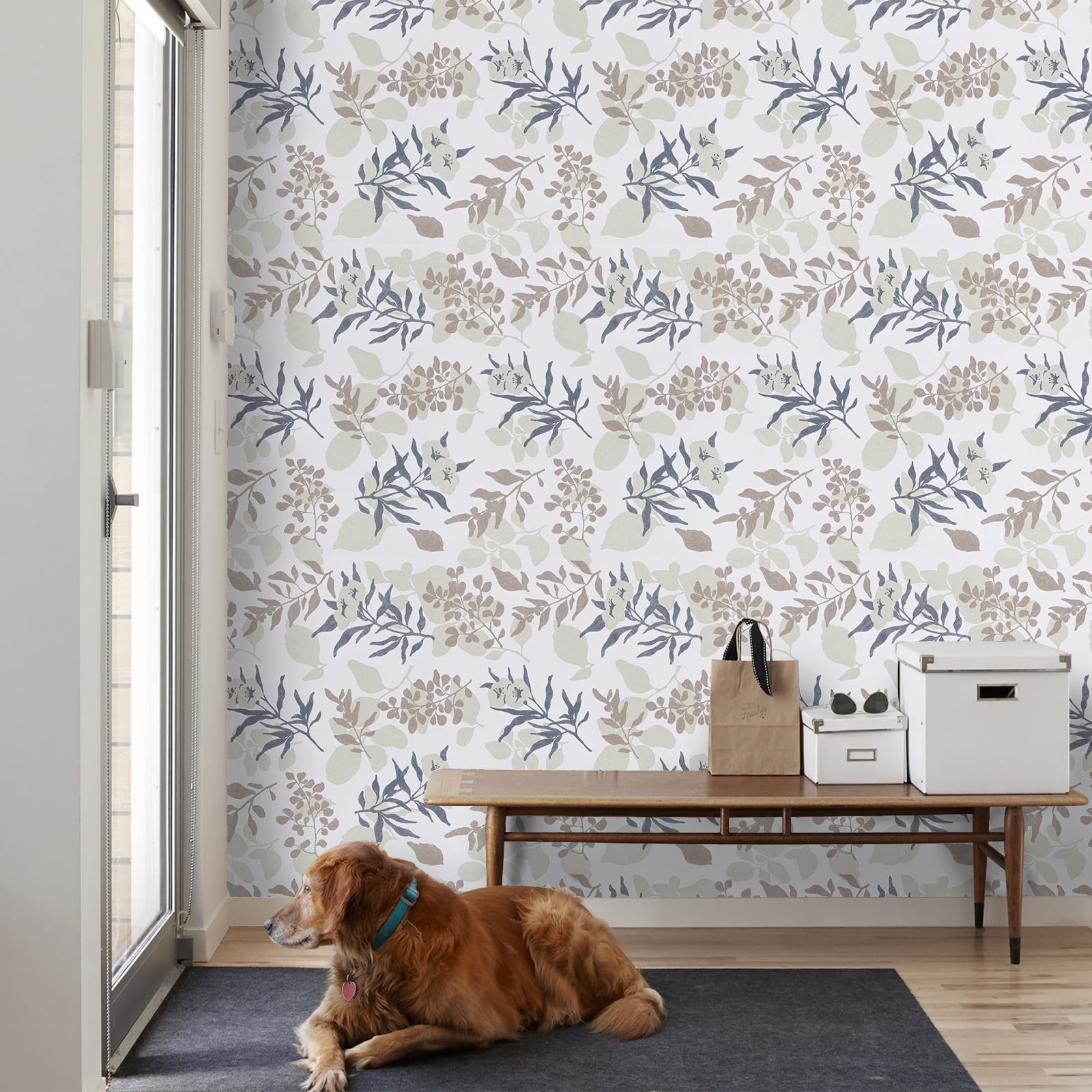 Abyssaly 17.71" x 393.7" Peel and Stick Wallpaper Blue Leaf Contact Floral Wallpaper Vintage Plant Watercolor Self Adhesive Textured Wall Paper Vinyl for Home Decoration