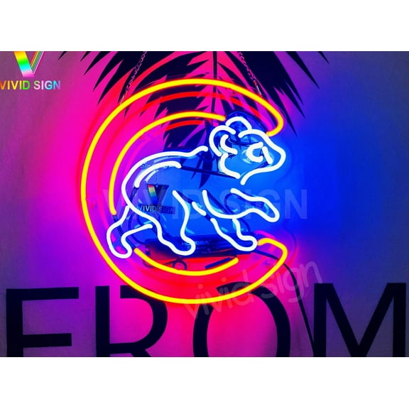 Queen Sense 17" For Chicagos Sports Team Cubs Walking Bear Neon Sign Acrylic Man Cave Handmade Neon Light 117CCWBA2