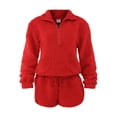 thumbnail image 5 of No Boundaries Half Zip Pullover and Shorts Plush Set, 2-Piece, Women's, 5 of 5