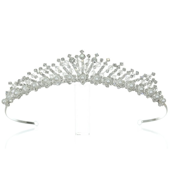 SAMKY Handmade Bridal Tiara Rhinestone Crystal and Pearl Crown for Weddings and Prom