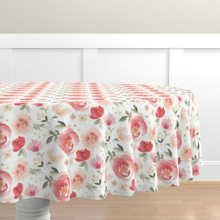 

Cotton Sateen Tablecloth 90 Round - Coral Flower Peony Garden Peach Watercolor Floral Blush Pink Large Modern Baby Girl Print Custom Table Linens by Spoonflower