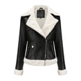 thumbnail image 4 of FYDUU Womens Leather Jacket Solid Color Cropped Moto Biker Coat Outerwear Fashion Leather Motorcycle Jackets Warm Winter Clothes Trendy Clothing Top, 4 of 8