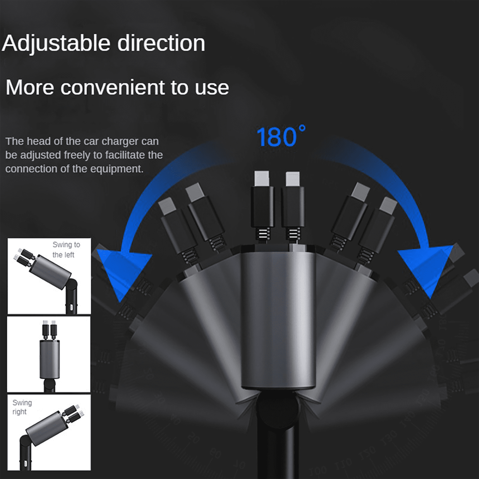 Rapid 100W Car Charger with Dual USB Flexible Telescopic Line Fast Charging for Multiple Devices