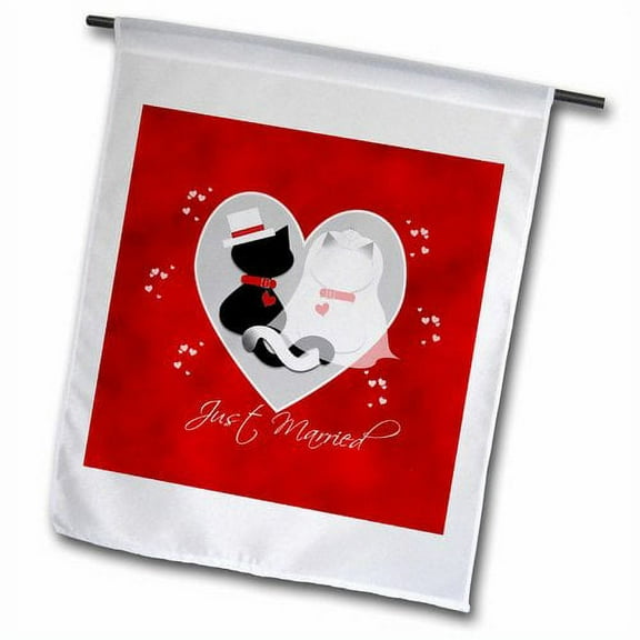 3dRose, Red Marbled Just Married Black and Siamese Kitty Cats Wedding Couple, 18 x 27 inch Garden Flag