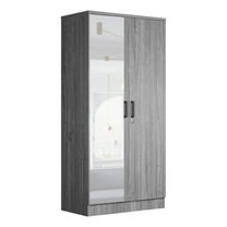Better Home Products Harmony Two Door Armoire Wardrobe with Mirror in Gray