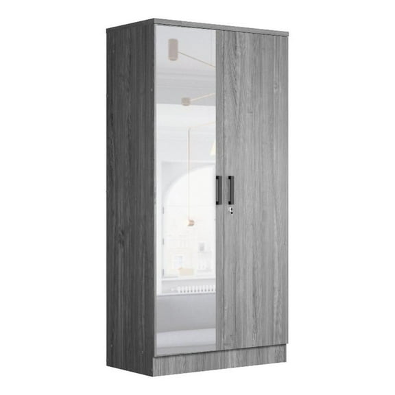 Better Home Products Harmony Two Door Armoire Wardrobe with Mirror in Gray
