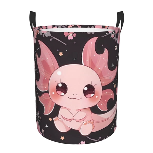 Balery Chibi Axolotl Sakura Fantasy Cesta de ropa redonda con asas, impermeable, independiente, para ropa, juguetes, dormitorio y familia-Medium