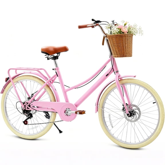 DEYGIA Kids Bike, 20 Inch 7-Speed Retro Cruiser Girl Bike, Kids Bicycles for Ages 6-15 Girls Youth with Rattan Basket, Dual-Disc Brake Carbon Steel Frame Lightweight Bicycle, Easy Assembly