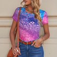 thumbnail image 4 of Cauagu Rainbow Glitter Cute Women's Crew Neck Round Short Sleeve T Shirts Tops Bodysuit Daily Jumpsuit-Large, 4 of 7