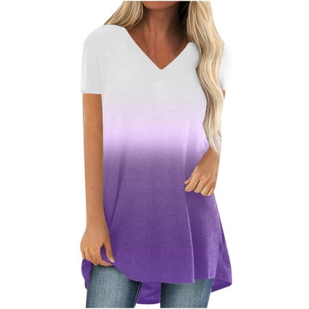 

YFPWM Halter Tops for Women Fringe Tops Corset Tops Trendy Tops Petite Tops Golf Shirts Linen Shirts Mesh Blouses Gradient Print Blouse V-neck Short Sleeve Tops