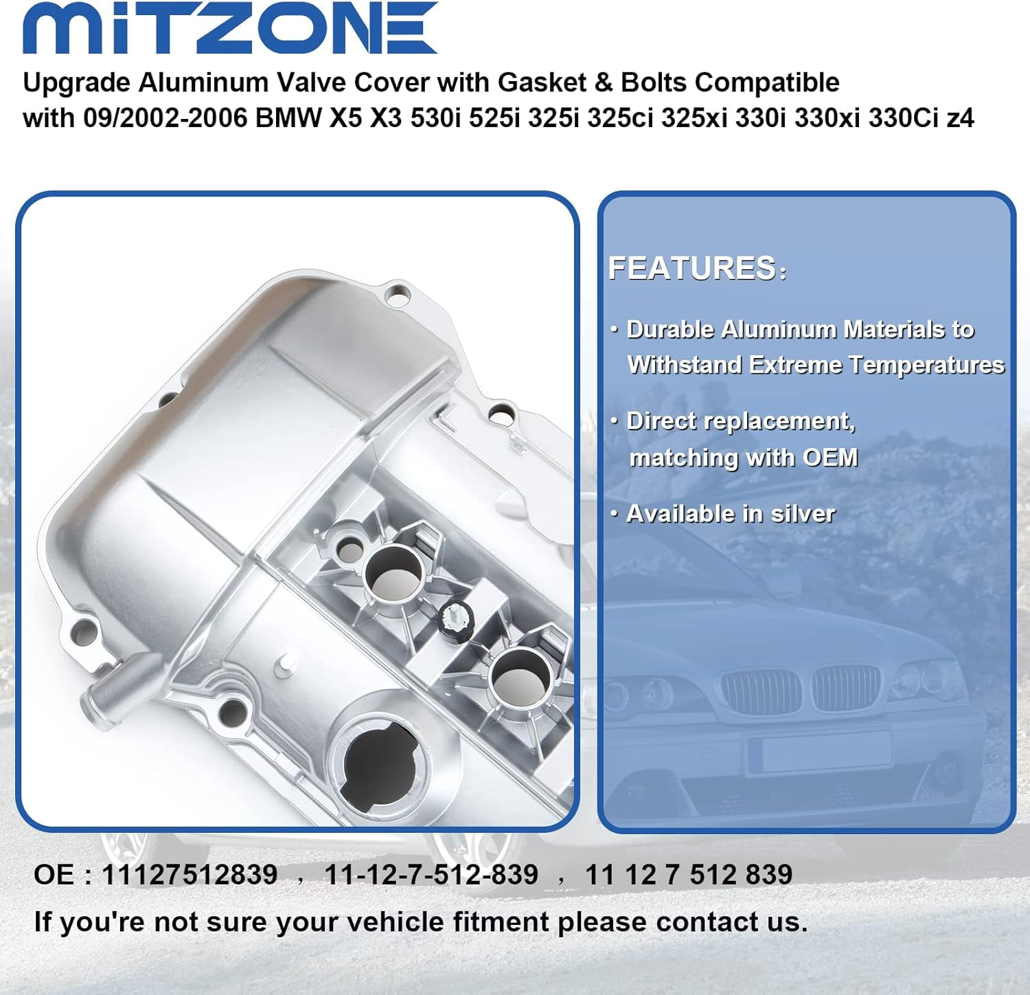 MITZONE Upgrade Aluminum Valve Cover kit Compatible with 2002-2006 BMW X5 X3 530i 525i 325i 325ci 325xi 330i 330xi 330Ci z4 Replace 11127512839