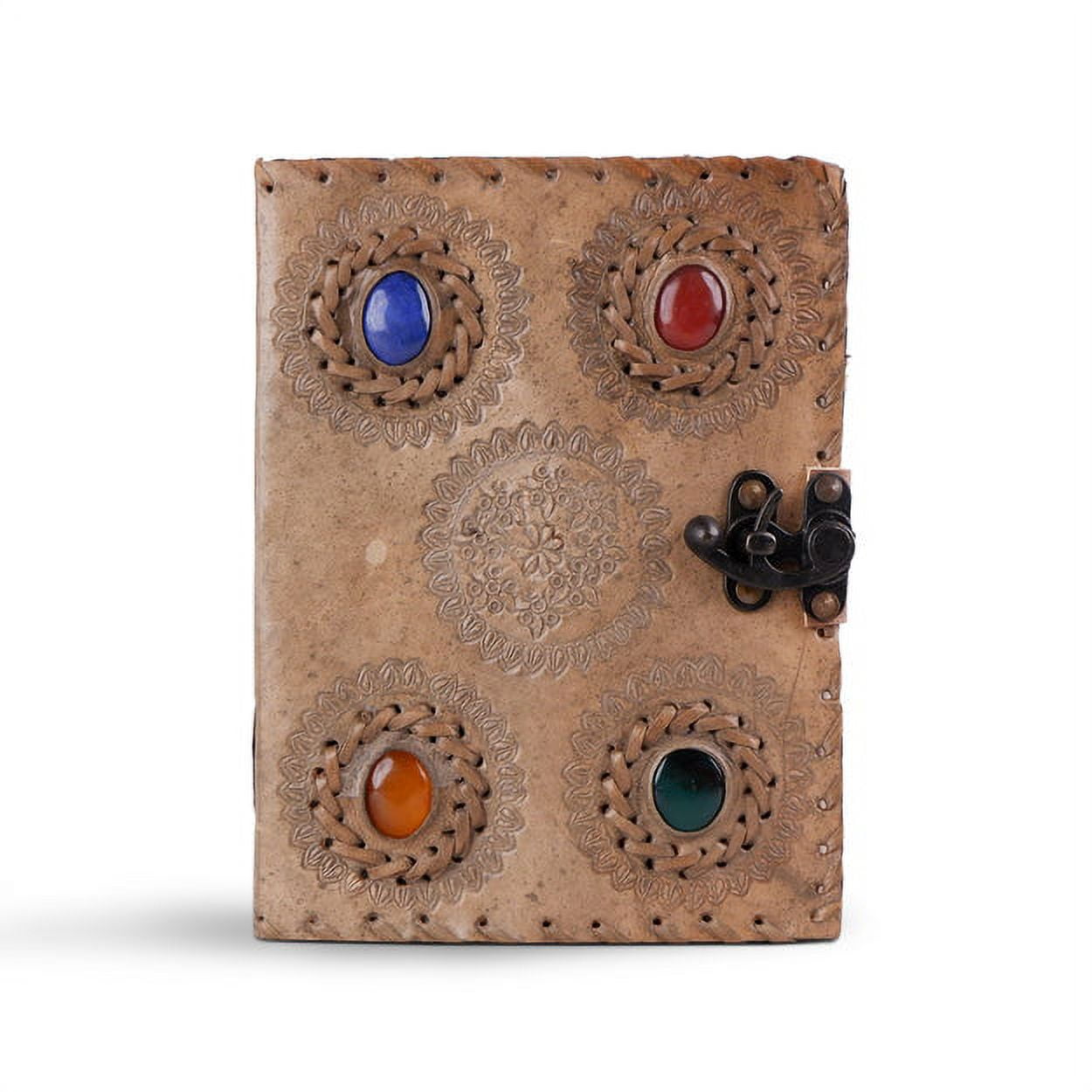 MaheTri Leather Journal 4 Stone Diary Notebook for Men Women Handmade Vintage Gift