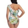thumbnail image 5 of Uemuo Watercolor Palm Tree Print Women's One Piece Swimsuit Asymmetrical Neck Bathing Suit One Shoulder Side Cutout Ruffle Swimwear-Medium, 5 of 6