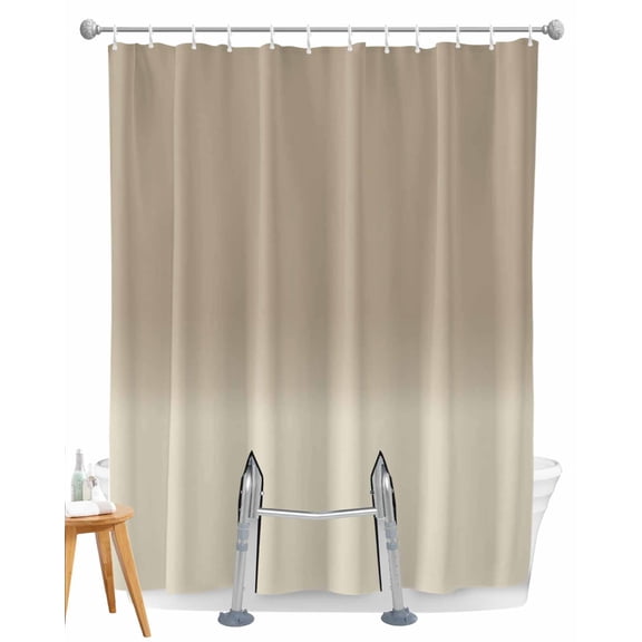 Split Shower Curtain for Transfer Bench, Beige Brown Ombre Fabric Shower Curtains for Bathroom, Abstract Modern Art Gradient Tub Sliding Transfer Bench Waterproof Bath Curtains 72"x84"