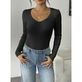thumbnail image 6 of Zeagoo Womens Puff Long Sleeve Tops V Neck Pullover Sweaters Soft Slim Fit Solid Color Rib Knit Tops, 6 of 8