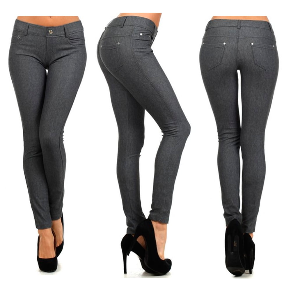 Women Denim Look Leggings Jeans Jeggings Stretchy Skinny Full Length Pants—AY 