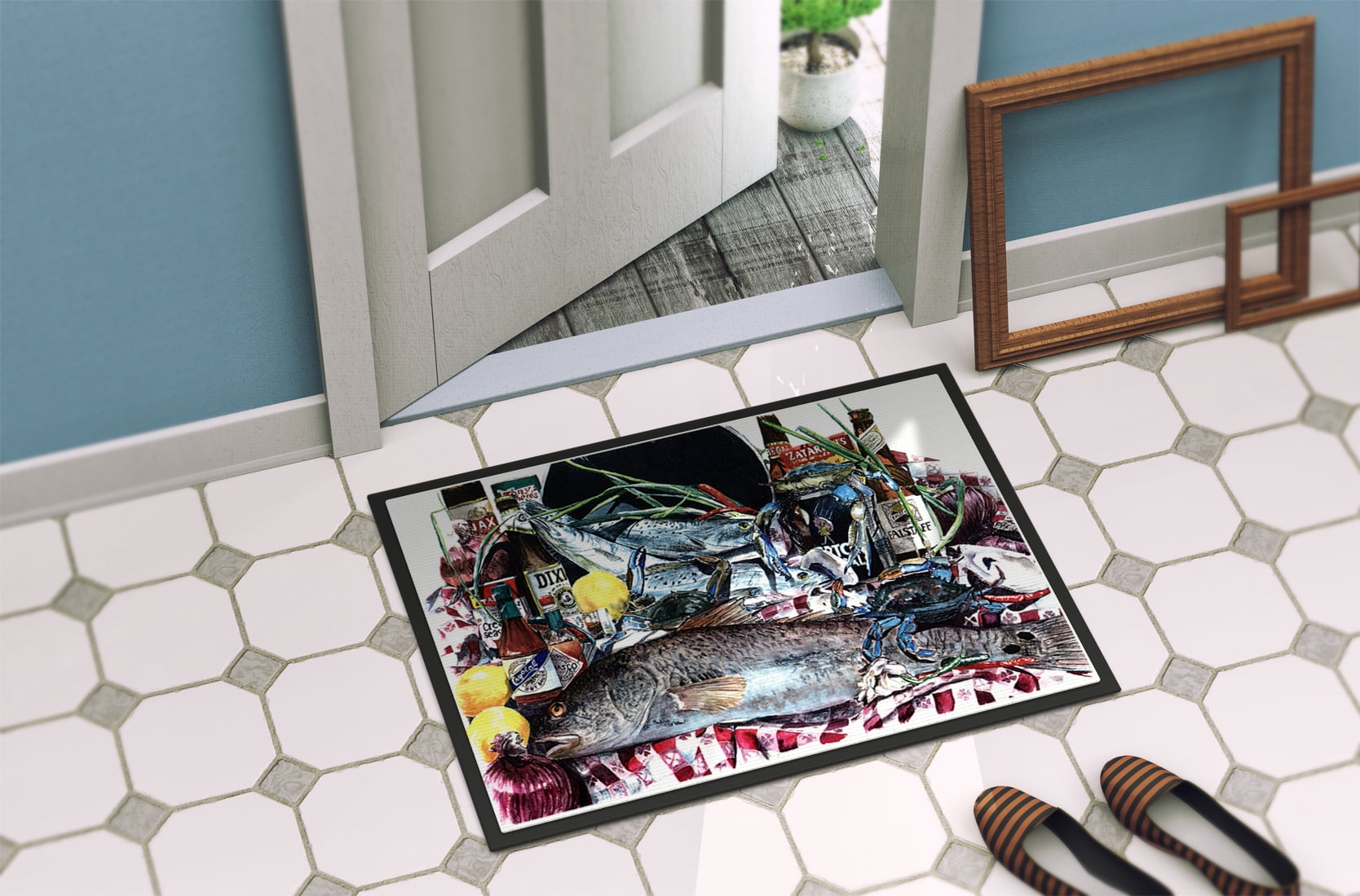 Carolines Treasures Fish and Beers from New Orleans Indoor or Outdoor Doormat, 24" x 36", Multicolor