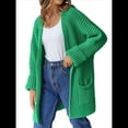 thumbnail image 1 of Suéter de Larga para Mujer, Abrigo Holgado de Punto , Cárdigan Abierto, Abrigo con Bolsillos. Verde M, 1 of 7