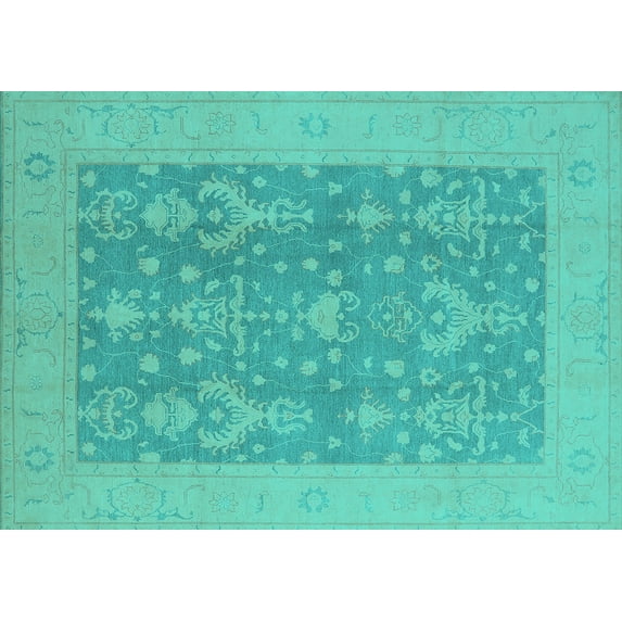 Ahgly Company Machine Washable Indoor Rectangle Oriental Turquoise Blue Traditional Area Rugs, 5' x 7'
