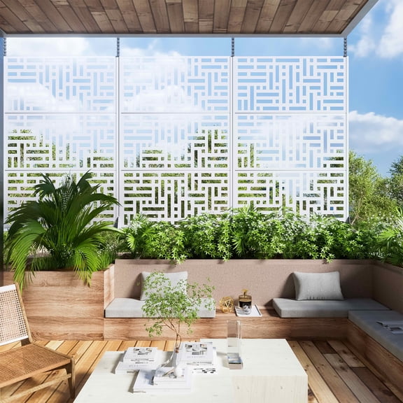 MAYEERTY 72x47x16 Inch White Galvanized Steel Privacy Screen for Outdoor Garden