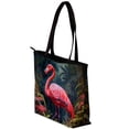 thumbnail image 3 of Flamingo Canvas Leather Mix Tote Bag - Hand-Held Twill Jeanette Sponge Bag 30x10.5x39cm, 3 of 5