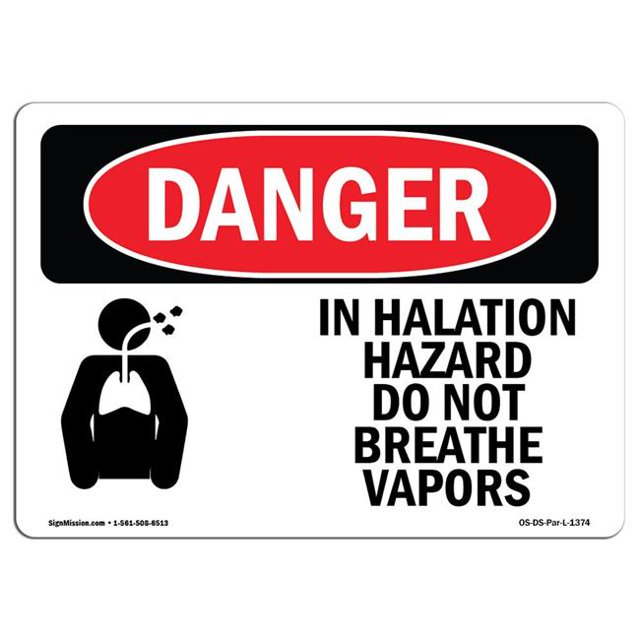SignMission OS-DS-A-1218-L-1374 12 x 18 in. OSHA Danger Sign - Inhalation Hazard Do Not Breathe Vapors