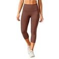 thumbnail image 2 of VBVC Women's High Waisted Capri Leggings , Ladies' Tummy Control Yoga Pants , Summer Stretchy Slim Crop Trousers For Women,Brown,S-2XL, 2 of 8