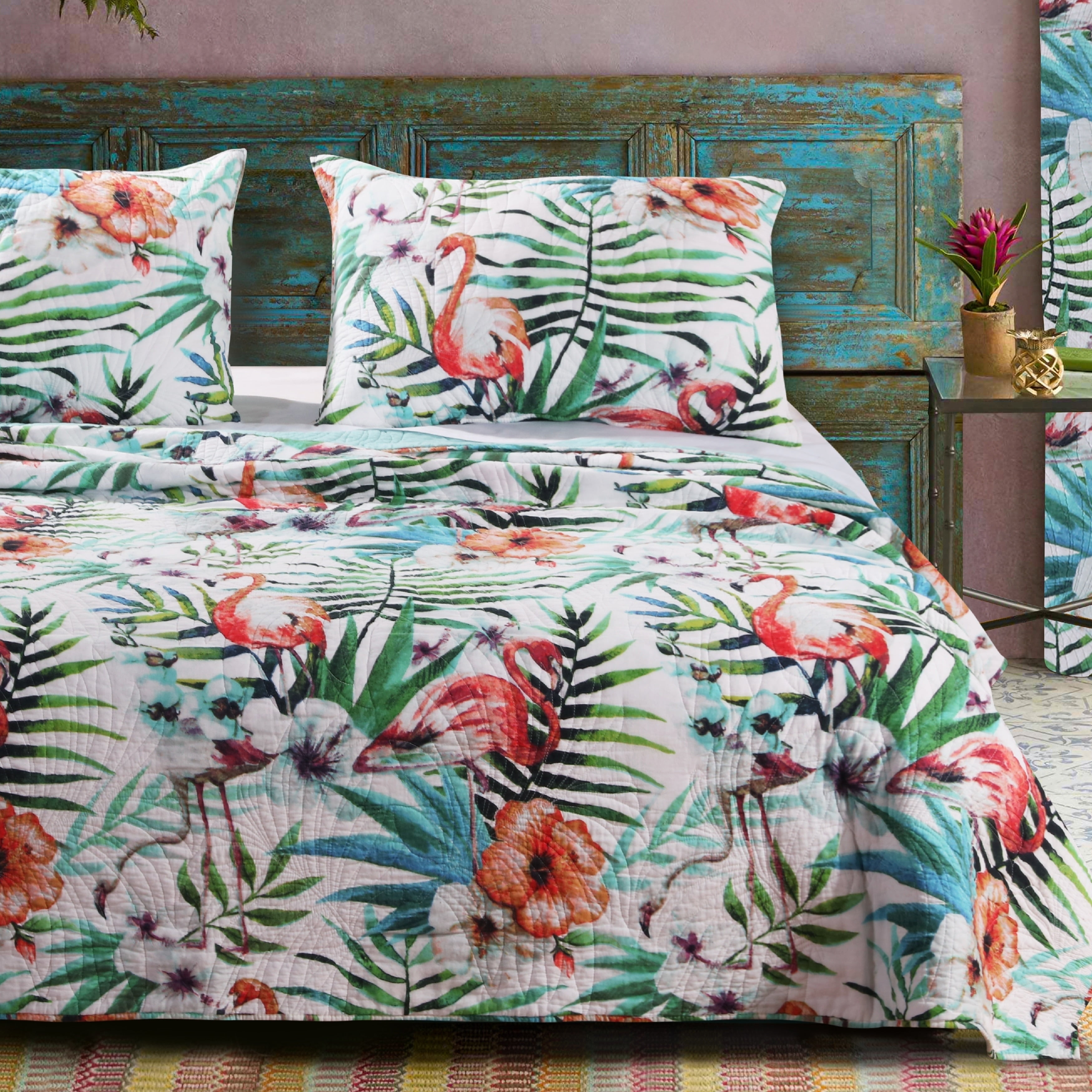 Barefoot Bungalow Flamingo Oversized Reversible Coastal Quilt Set