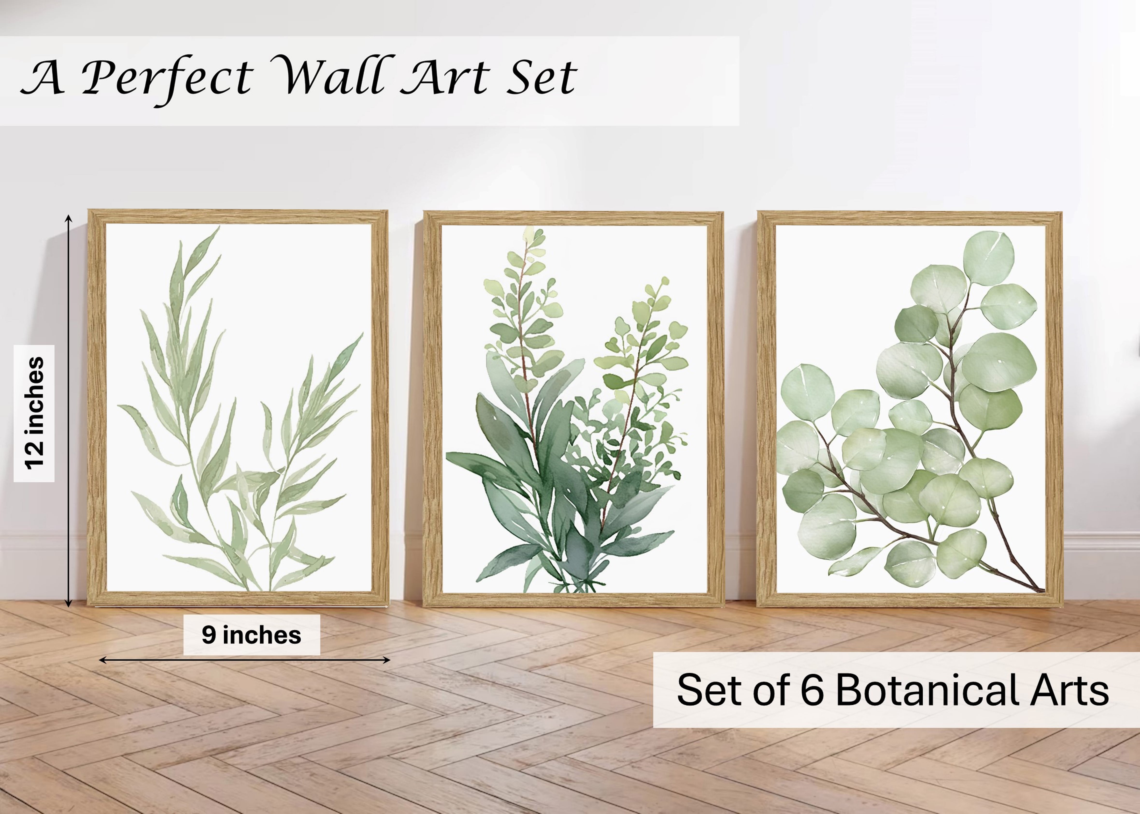 Induslyfe Framed Eucalyptus Sage Green Botanical Plant Wall Art Canvas Decor Set of 6, Leaves Wall Art Prints Posters Art, Eucalyptus decor Flower wall art for bathroom bedroom living room decor 9x12