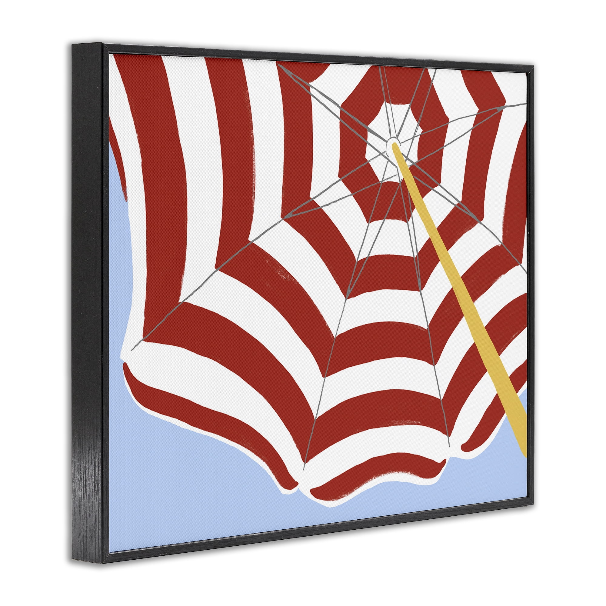 Stupell Industries Red & White Umbrella Coastal Painting Black Framed Art Print Wall Art, 20 x 16