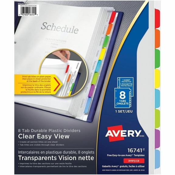 Avery Clear Easy View Durable Plastic Dividers, 8-Tab (16741)