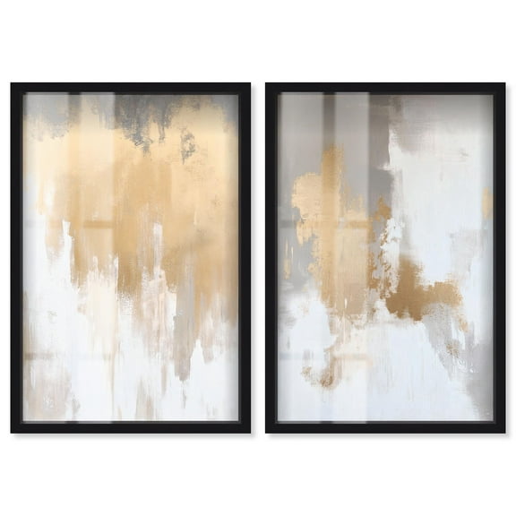 Golden Luxe Glam 2 Panel Set Shadowbox Print Minimalist Wall Decor by Art Remedy, Black Frame, 10 x 15