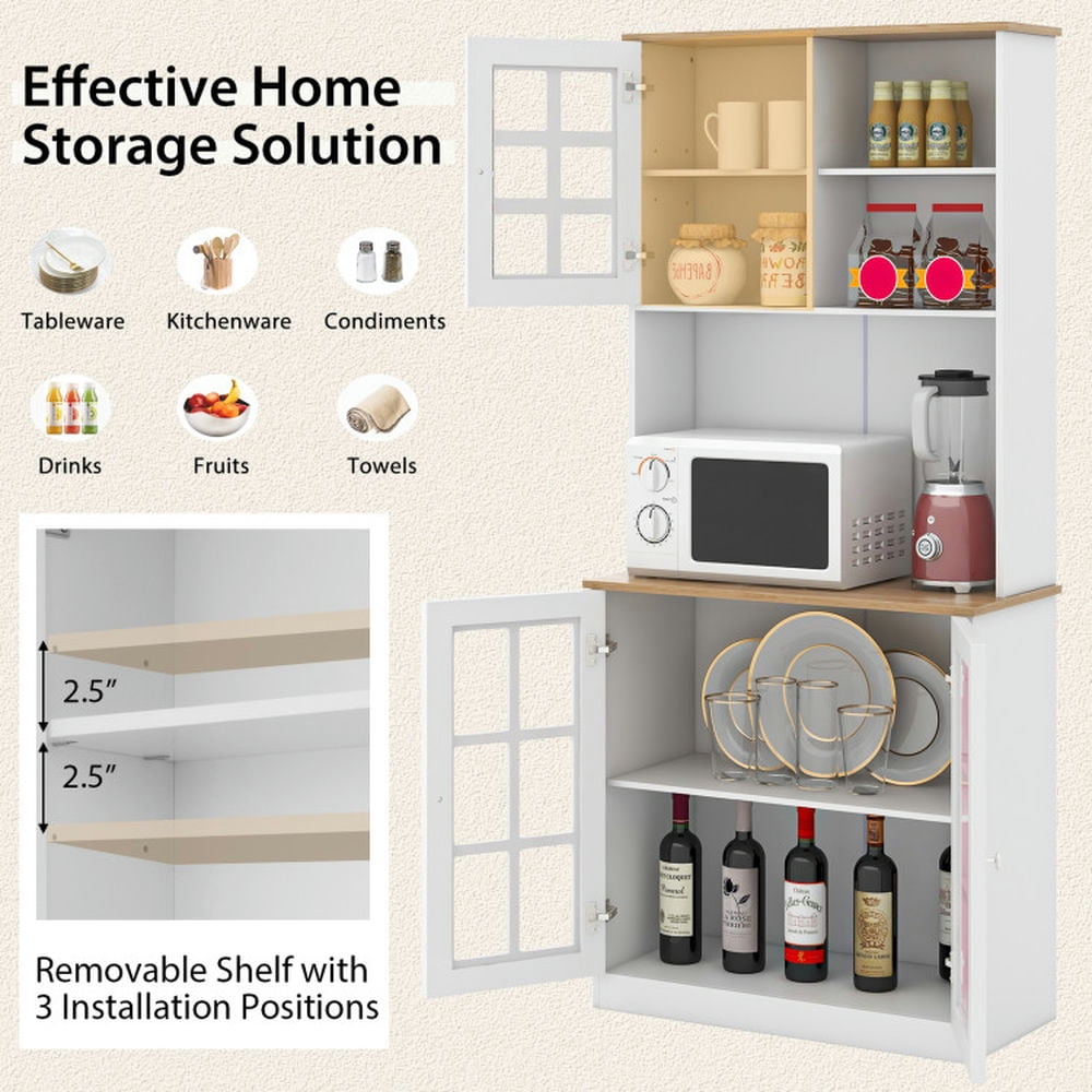 Finihen Kitchen Storage Cabinet, Buffet Sideboard, 72 Inch Freestanding Pantry Cabinet with Hutch and Adjustable Shelf, for Dining Room, Kitchen, Living Room, White Finihen Kitchen Storage Cabinet, Buffet Sideboard, 72 Inch Freestanding Pantry Cabinet with Hutch and Adjustable Shelf, for Dining Room, Kitchen, Living Room, White